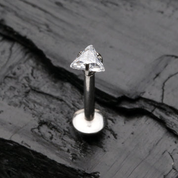 Detail View 1 of Triangle Gem Sparkle Prong Set Top Internally Threaded Steel Labret-Clear Gem